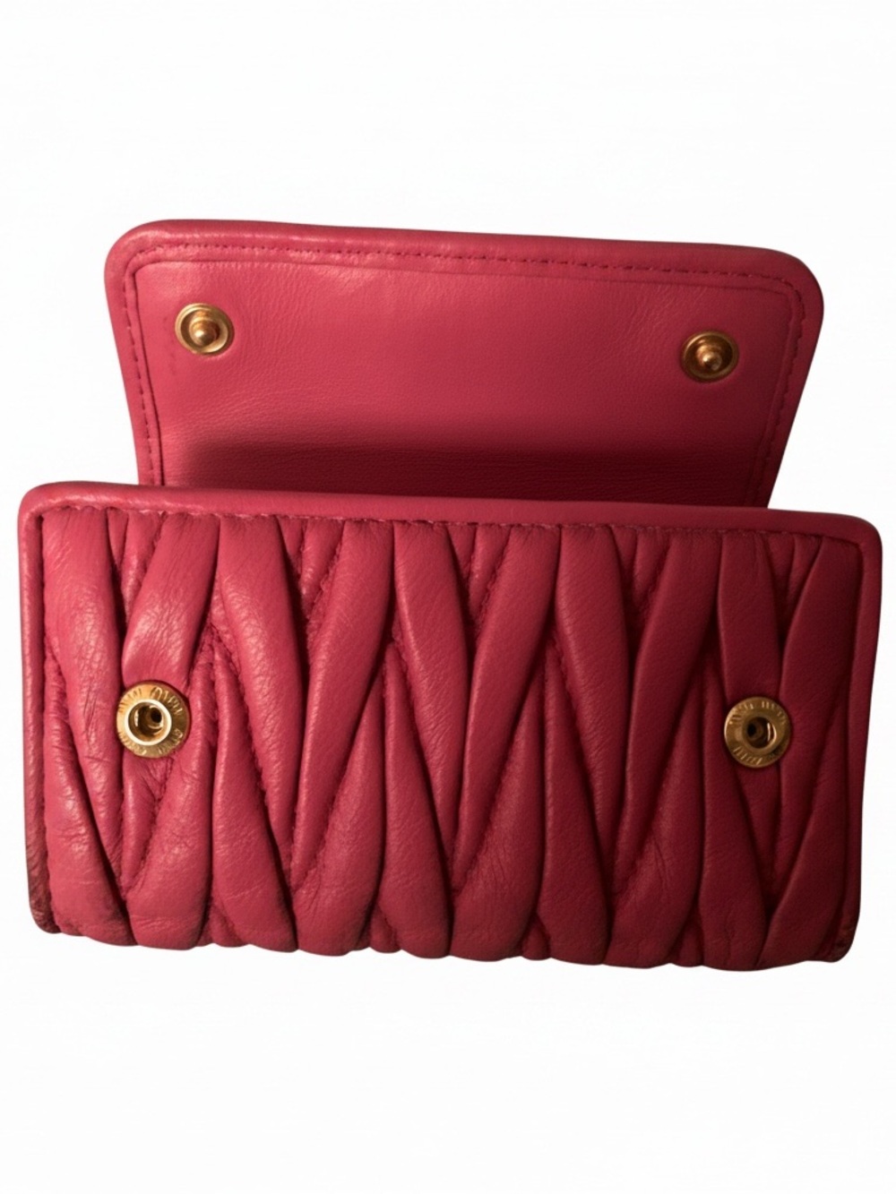 Miu Miu Matelassé Nappa Leather Wallet & 6-Ring Key Case Set - Pink/Fuschia - Picture 12 of 14